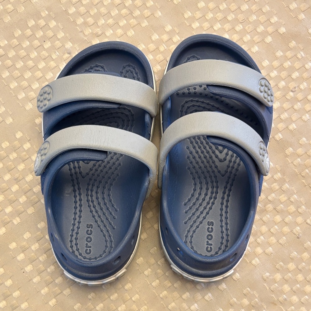 CROCS Kids Navy Footbed with Light Gray Double-Strap Sandals